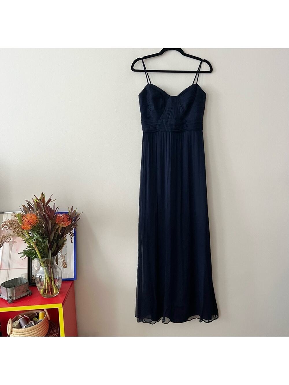 Amsale Navy Blue Silk Chiffon Bridesmaid Dress